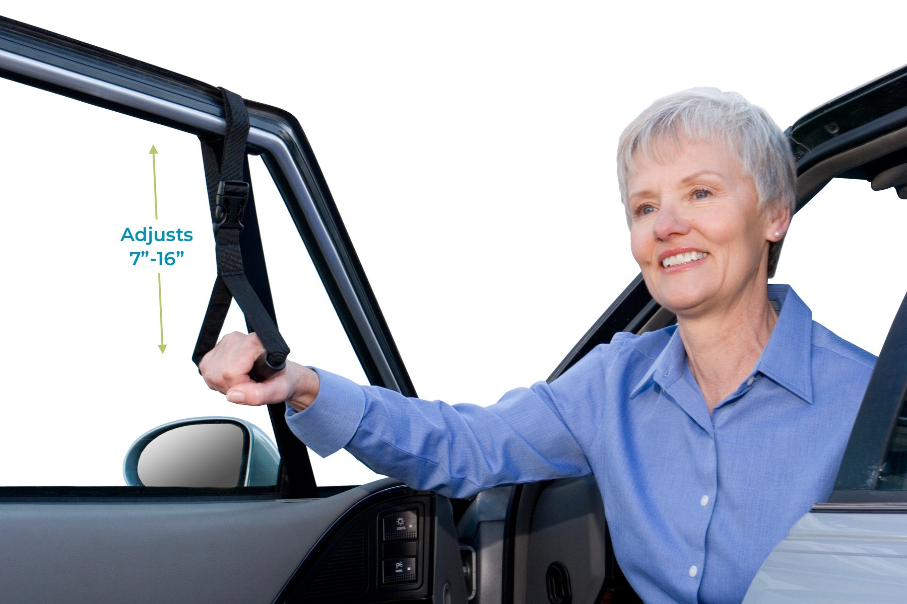 Auto-Assist-Griff für ältere Menschen, 4 in 1 tragbarer Fahrzeug-Stützgriff  mit LED-Taschenlampe, Sicherheitsgurtschneider und Fensterbrecher (blau)